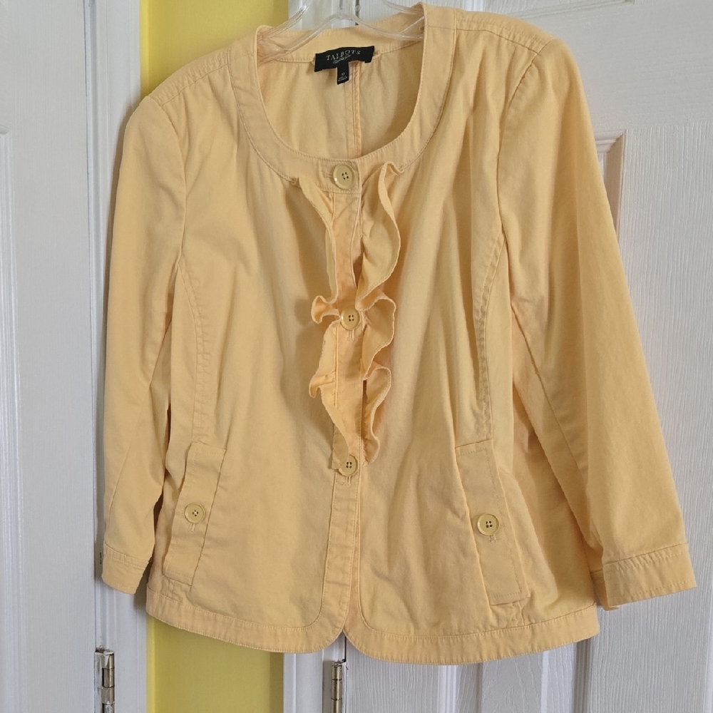 Talbots Pale Yellow Ruffle-Front Cotton Jacket
